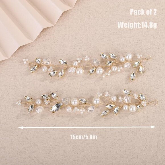 Hair Accessories Gold Headband with Rhinestones and Pearl for Wedding Brides - Picture 5 of 5